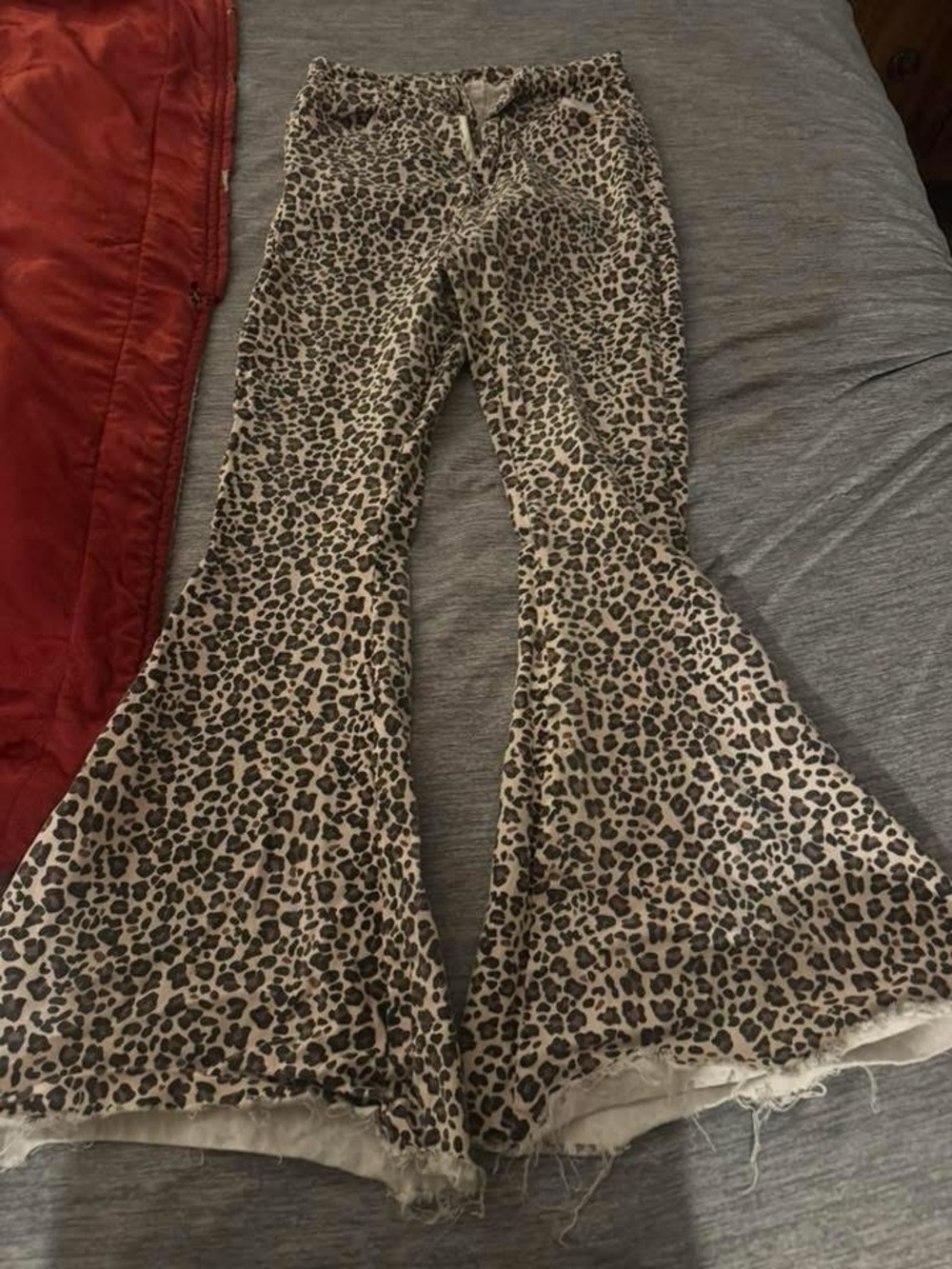 Leopard Print Flare Jeans - Beige Animal Print Wide Leg